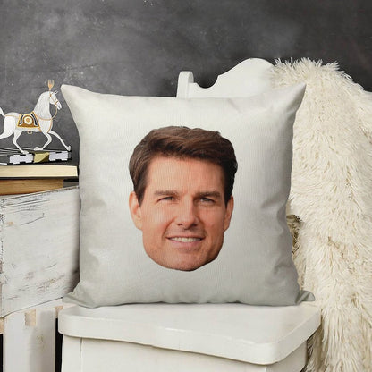 Tom Cruise Face Cutout Linen Throw Pillow Cover