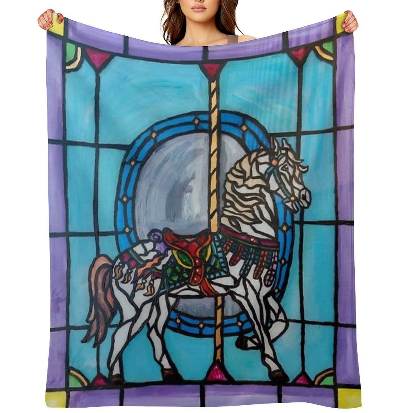 Stained Glass Carousel Horse Throw Blanket