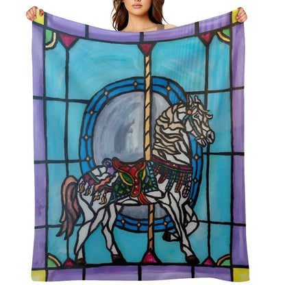 Stained Glass Carousel Horse Throw Blanket