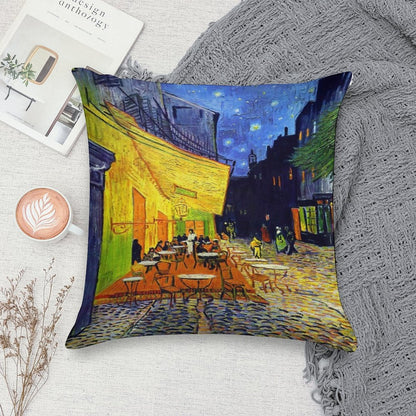 Cafe Terrace at Night - Van Gogh Soft Reinforced Edging Throw Pillow