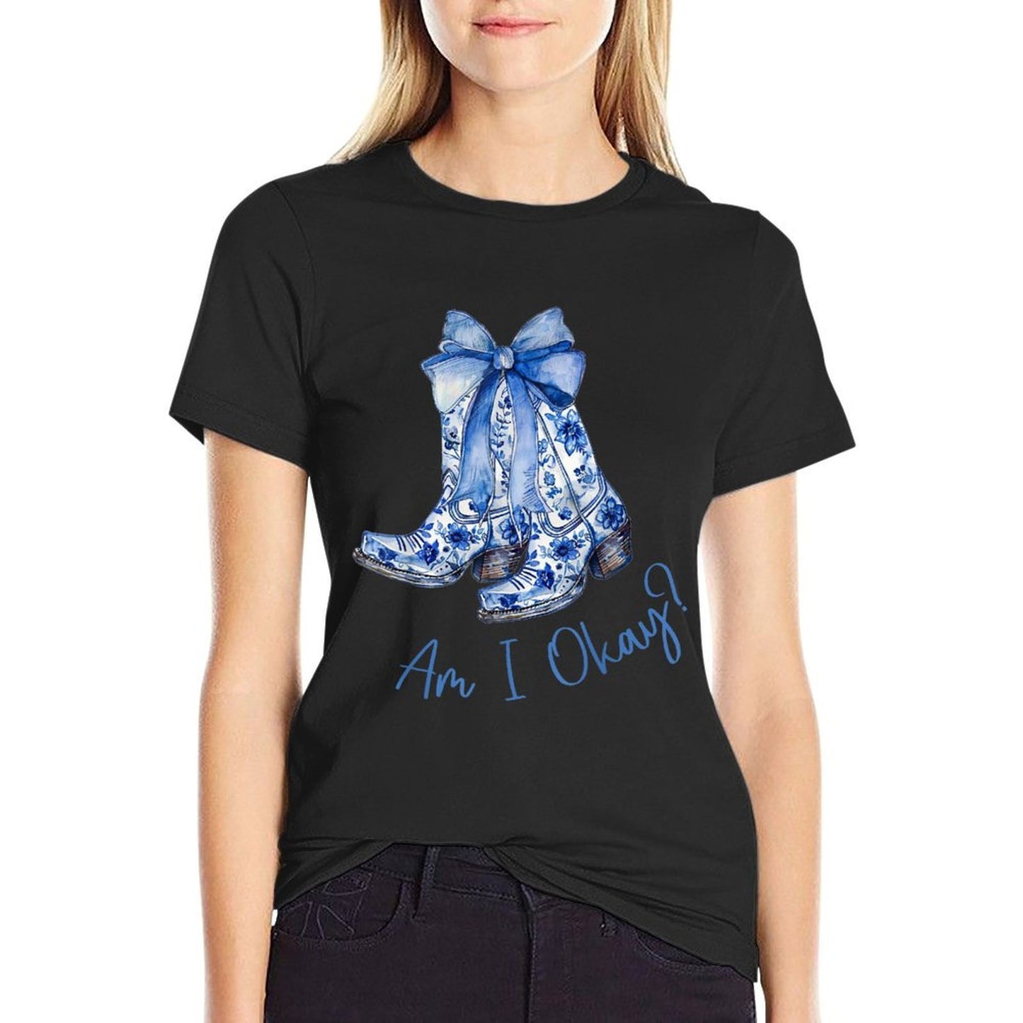 Am I Okay Boot Cowgirl Coquette Bow Women Girl  Durable T-Shirt