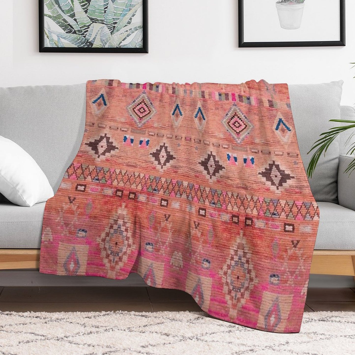 Traditional Moroccan Berber Rug Design Throw Blanket