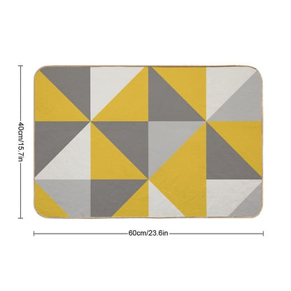 Retro Triangle Design in Yellow And Grey Bath Mat