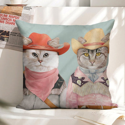 Cowboy Cats Linen Throw Pillow Cover