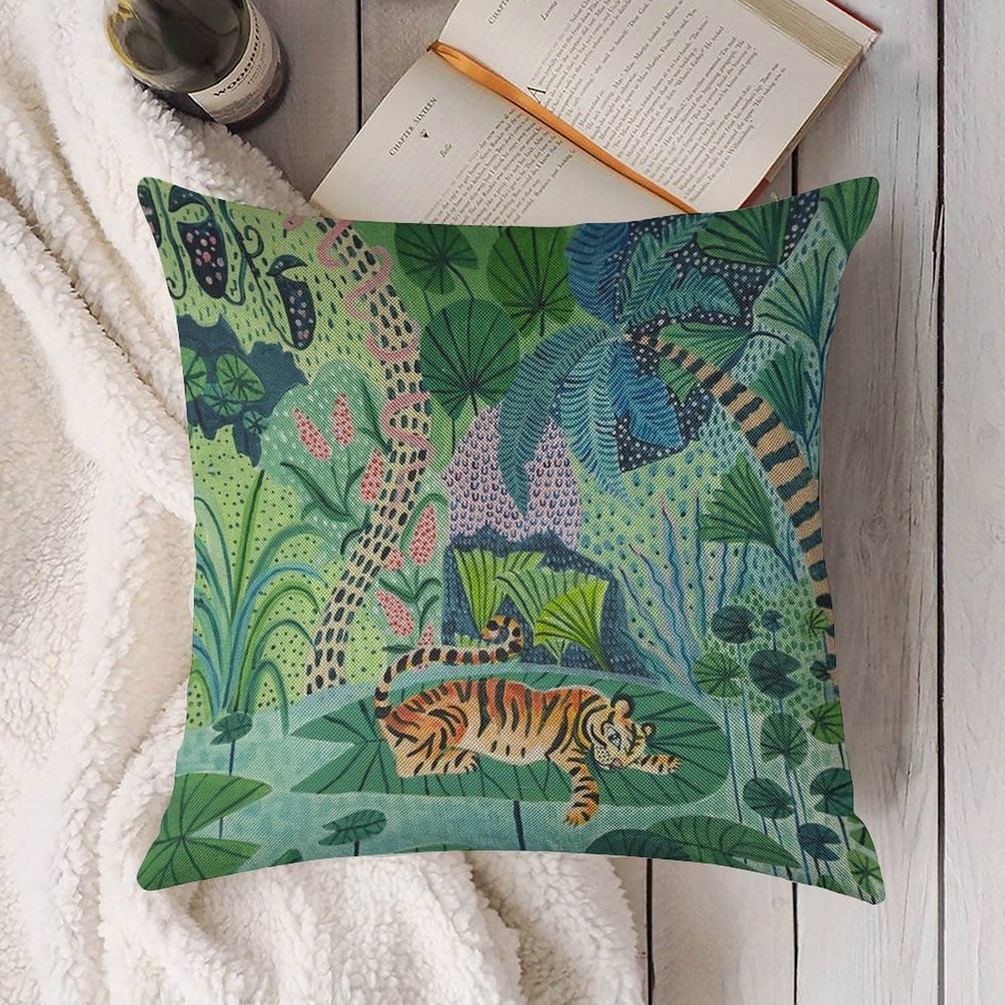 Jungle Tiger Linen Throw Pillow Cover