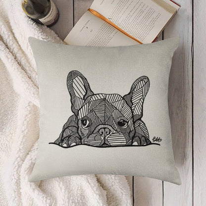 French Bulldog Puppy Linen Throw Pillow Cover