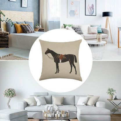Vintage Equestrian Saddled Riding Horse Linen Throw Pillow Cover