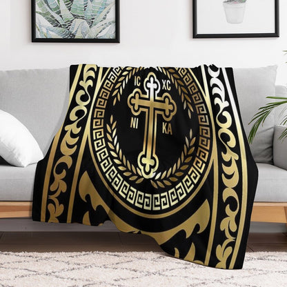 Ornate Baroque Gold Black Gold Greek Orthodox Cross Throw Blanket