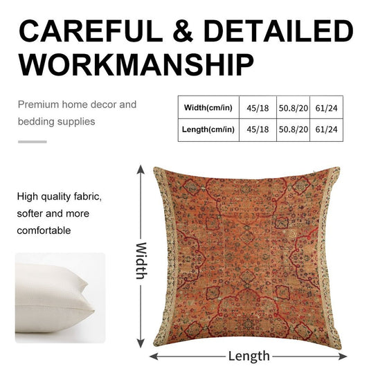 17th Century Velvet And Silk Carpet Print Linen Throw Pillow Cover