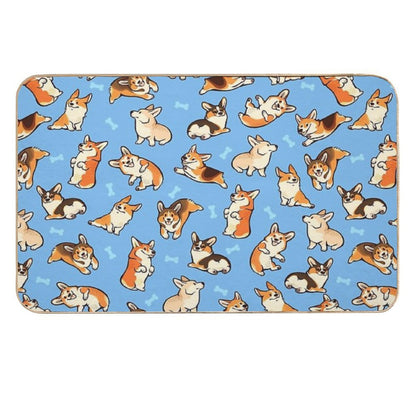 Jolly Corgis in Blue  Rapid-Drying Bath Mat