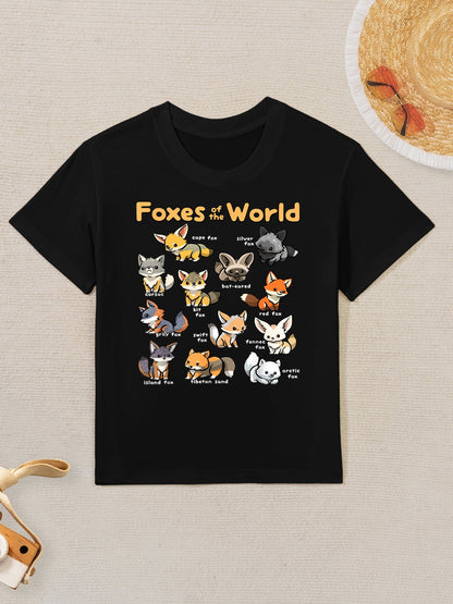 Kawaii Fox Animals of The World Educational Animal Fox Lover Kids T-Shirt