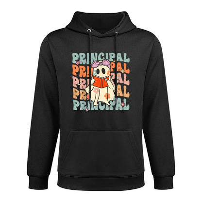 Groovy Halloween School Principal Retro Floral Ghost Pilling-Resistant Hoodie