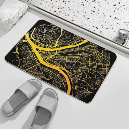 Pittsburgh Map Black And Yellow Bath Mat