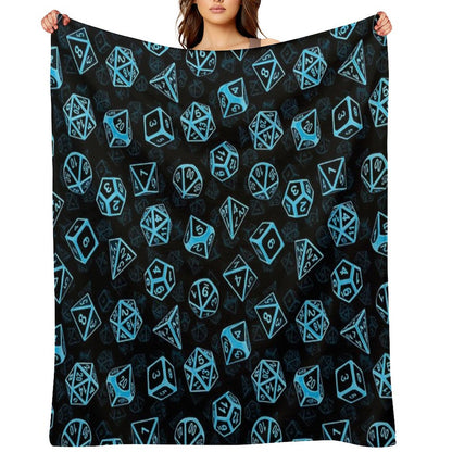 D20 Dice Set Pattern (Blue) Throw Blanket
