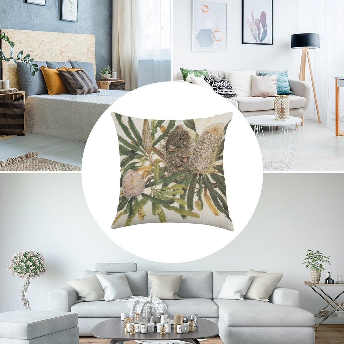 Banksia Serrata Linen Throw Pillow Cover