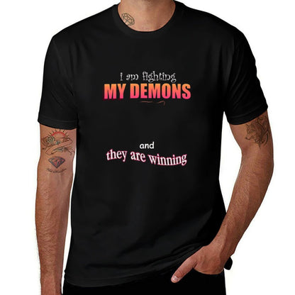I'm Fighting My Demons And They Are Winning Word Art Meme  Oversized Silhouette T-Shirt