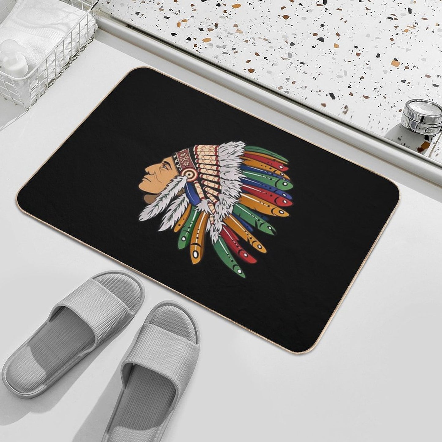 Indian Chief With Headdress Bath Mat