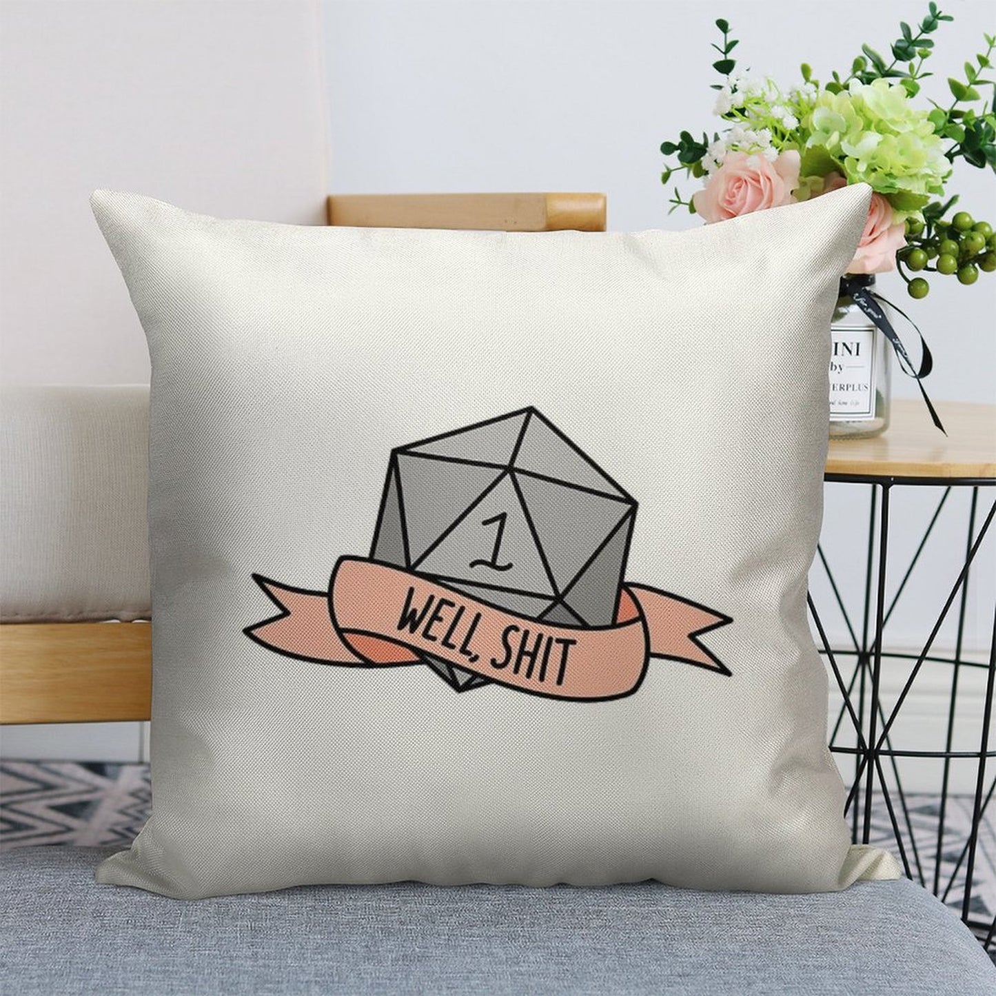 D20 - Well, Shit Linen Throw Pillow Cover