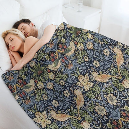 William Morris Strawberry Thief Pattern Throw Blanket