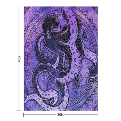 Octopus on Damask - Purple Edition Throw Blanket