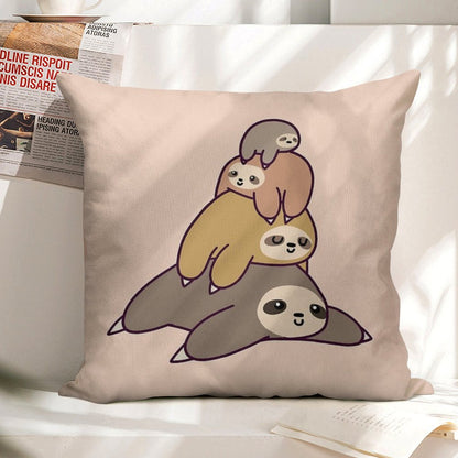 Sloth Stack Linen Throw Pillow Cover