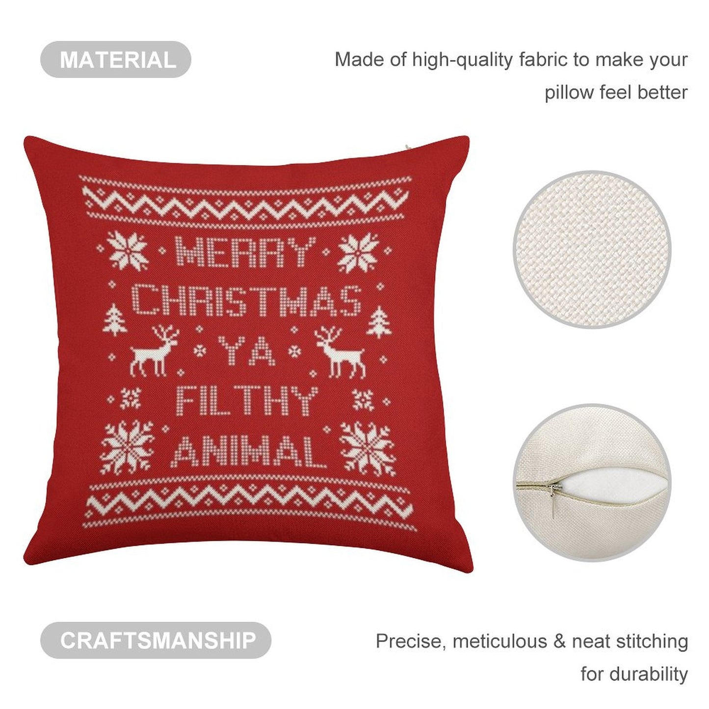 Merry Christmas Ya Filthy Animal Linen Throw Pillow Cover