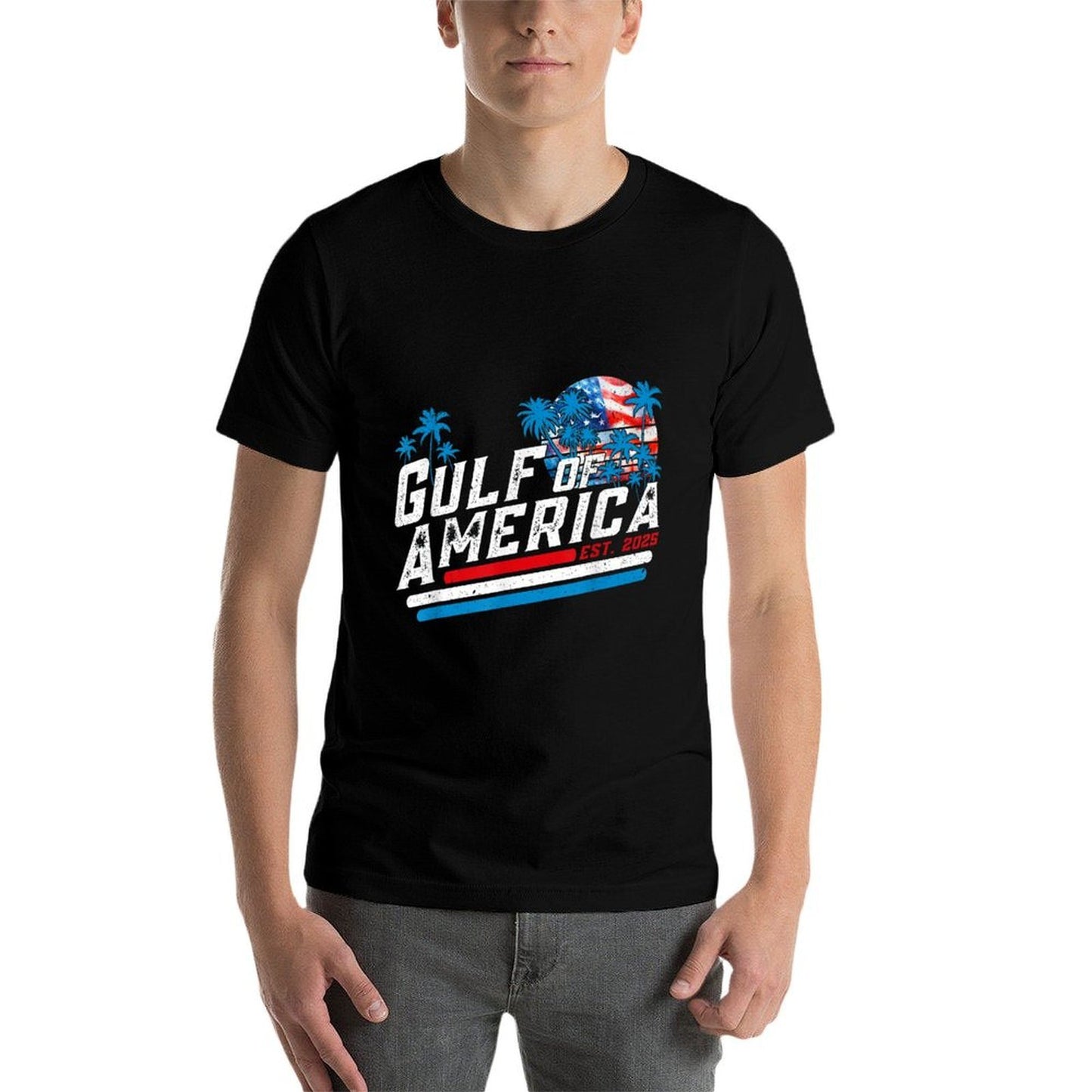 Retro Gulf Of USA America Est 2025 American Gulf Mexico  Rolled Sleeves T-Shirt