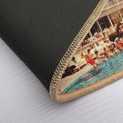 Lunar Pool Life - Retro-Futuristic Holiday Resort, Science Fiction Collage  Fade-Resistant Bath Mat