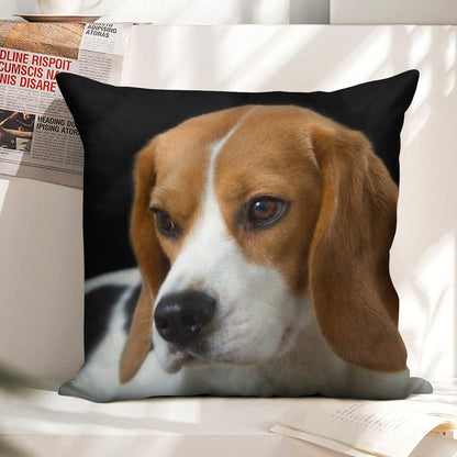 Beagle on The Black Linen Throw Pillow Cover