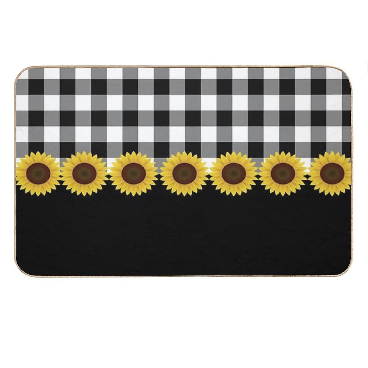 Black White Buffalo Plaid & Yellow Sunflower Bath Mat