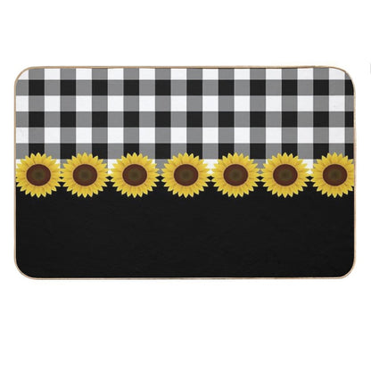Black White Buffalo Plaid & Yellow Sunflower Bath Mat