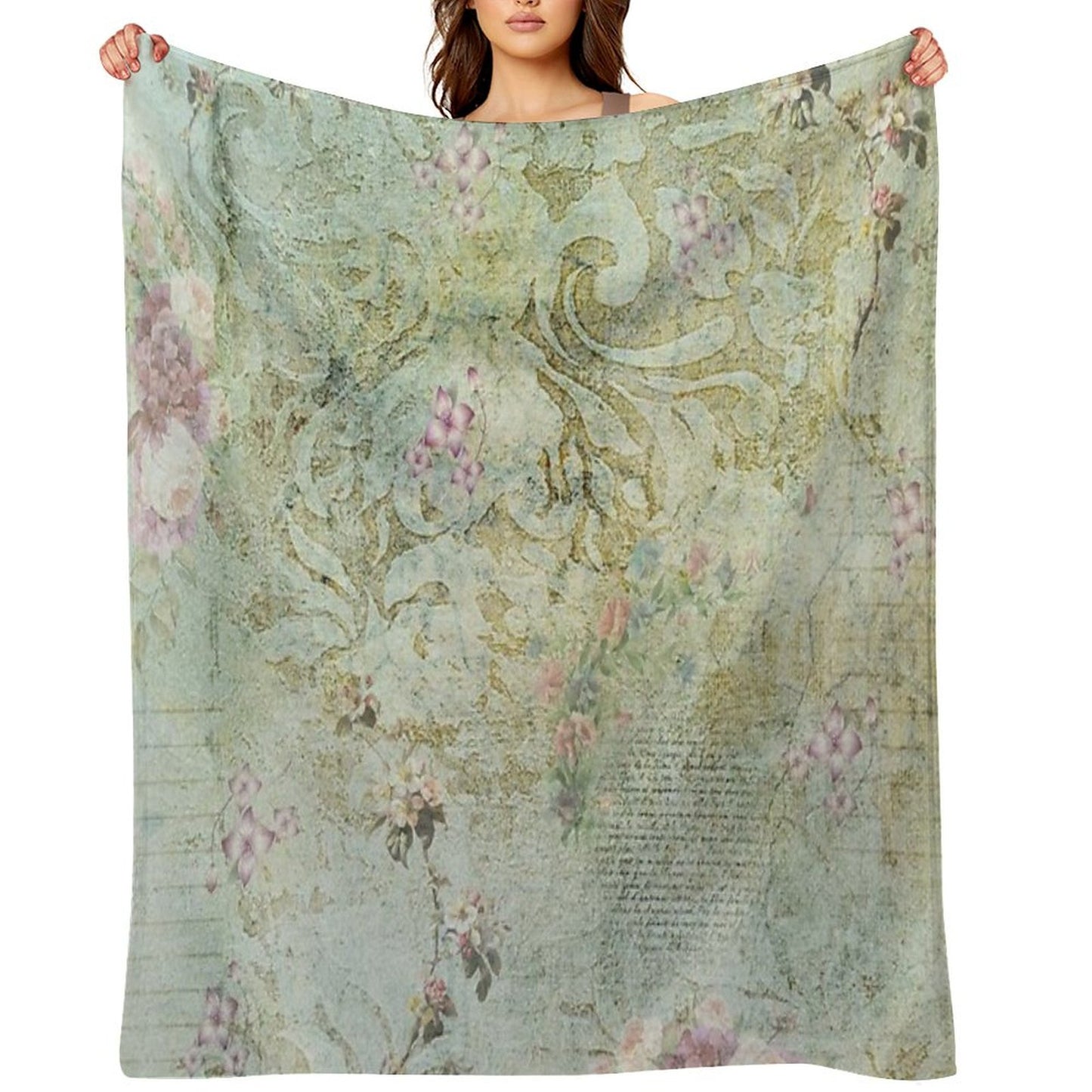 Vintage French Floral Wallpaper Throw Blanket