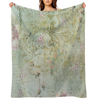 Vintage French Floral Wallpaper Throw Blanket