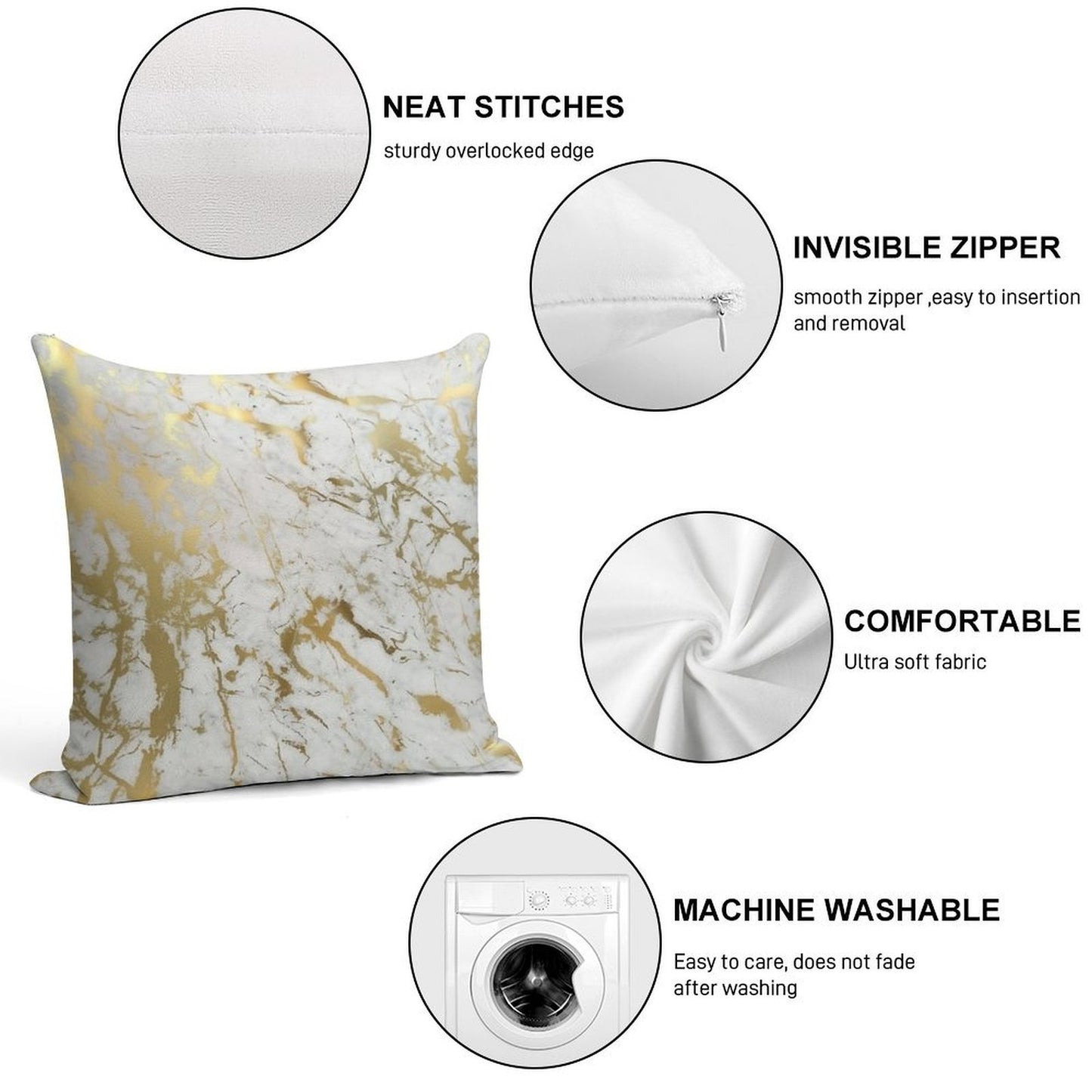 Gold Marble on White (original Height Quality Print) Soft Skin-Friendly Throw Pillow