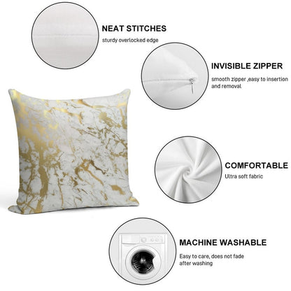 Gold Marble on White (original Height Quality Print) Soft Skin-Friendly Throw Pillow