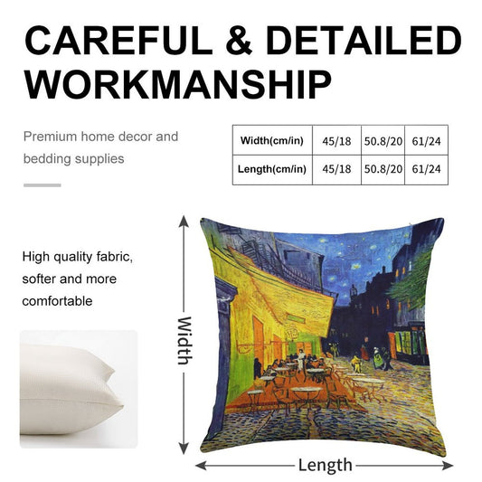 Cafe Terrace at Night - Van Gogh Linen Throw Pillow Cover