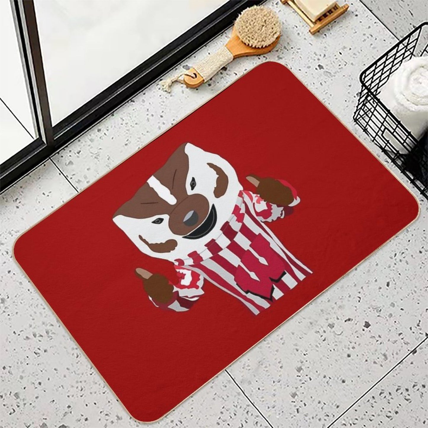 Bucky Badger Cartoon Drawing Bath Mat