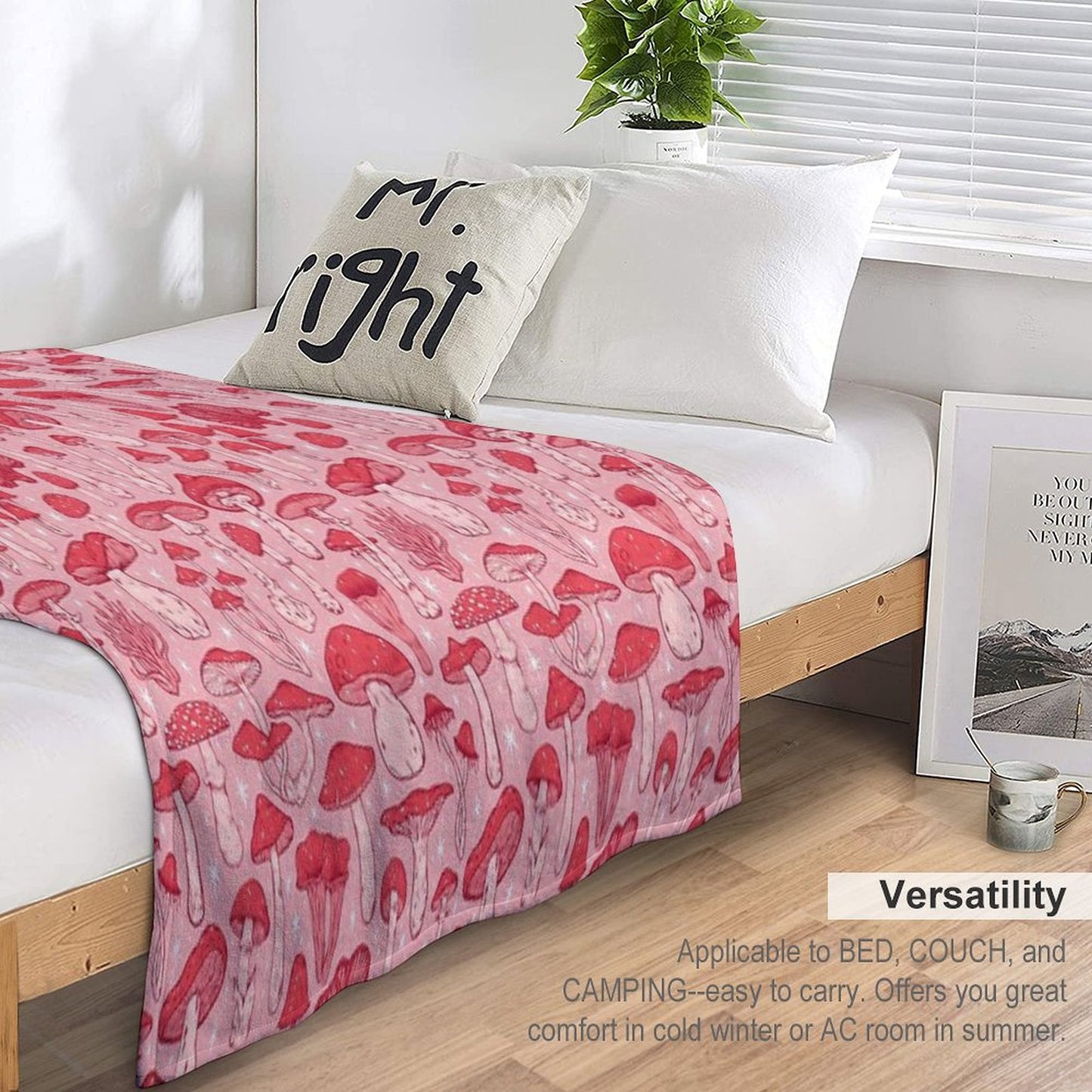Deadly Mushrooms Red on Pink Throw Blanket