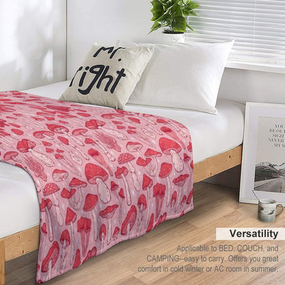 Deadly Mushrooms Red on Pink Throw Blanket