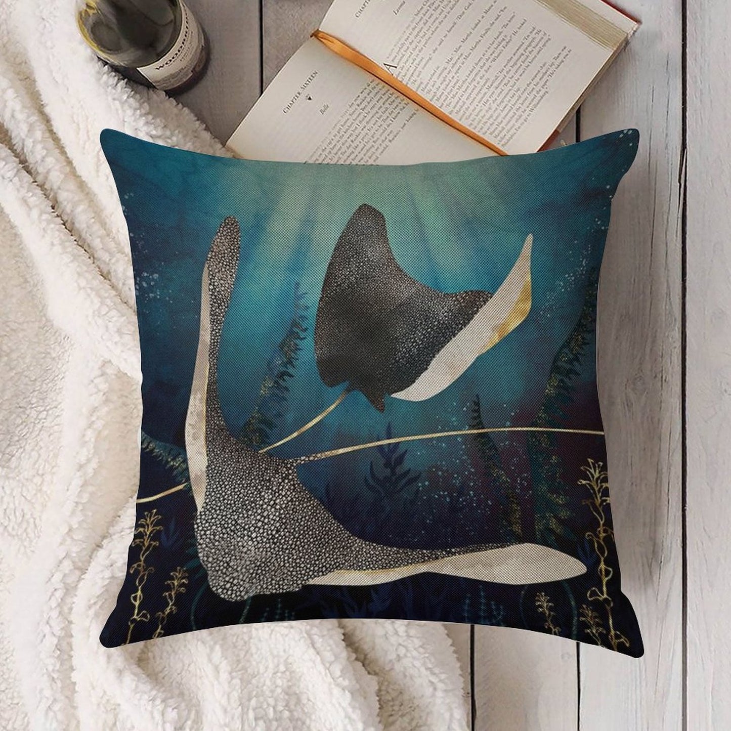 Metallic Stingray Linen Throw Pillow Cover