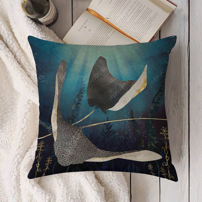 Metallic Stingray Linen Throw Pillow Cover