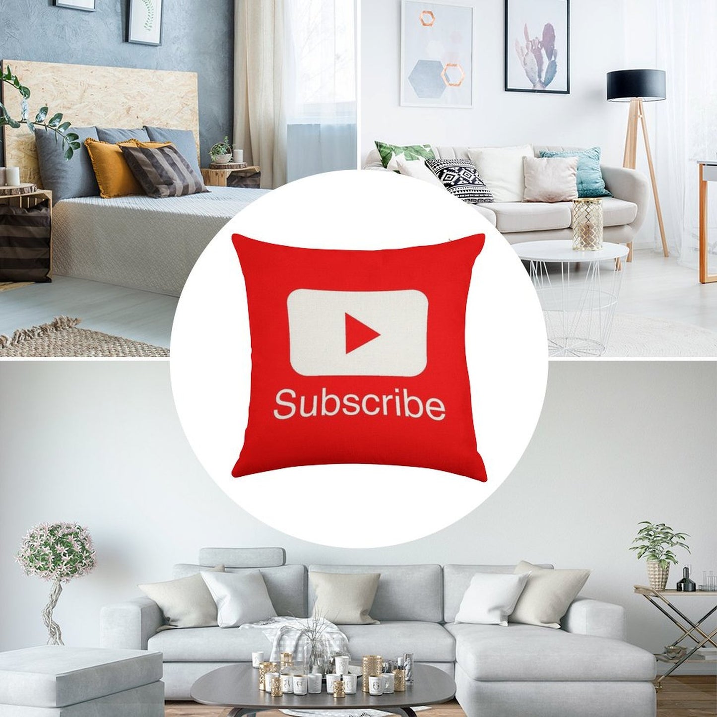 You Tube Subscribe Play Button Videos VLoggers Live Stream Linen Throw Pillow Cover