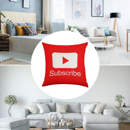 You Tube Subscribe Play Button Videos VLoggers Live Stream Linen Throw Pillow Cover