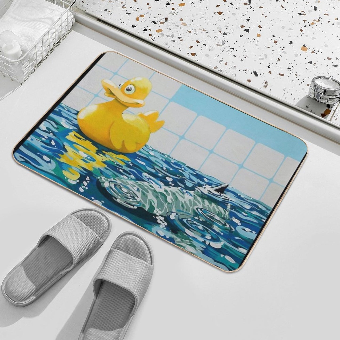 Banksy Painting Rubber Duck And Shark Bath Mat