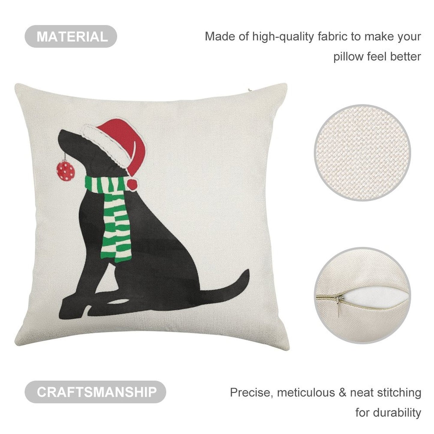 Christmas Black Lab Holiday Dog Linen Throw Pillow Cover
