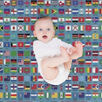 World Flags with Country Names  - Blue Throw Blanket