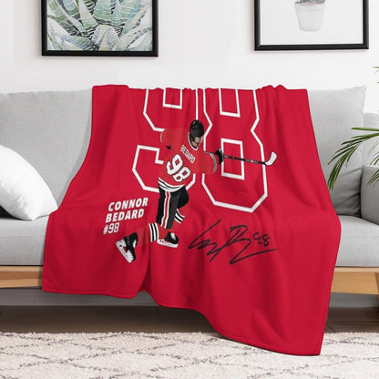 Connor Bedard Blackhawks #98 Signature Art Throw Blanket