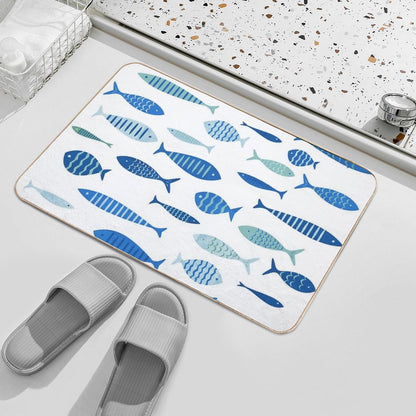 Mid Century Modern Blue Fish Fishing MCM Mid Mod Bath Mat