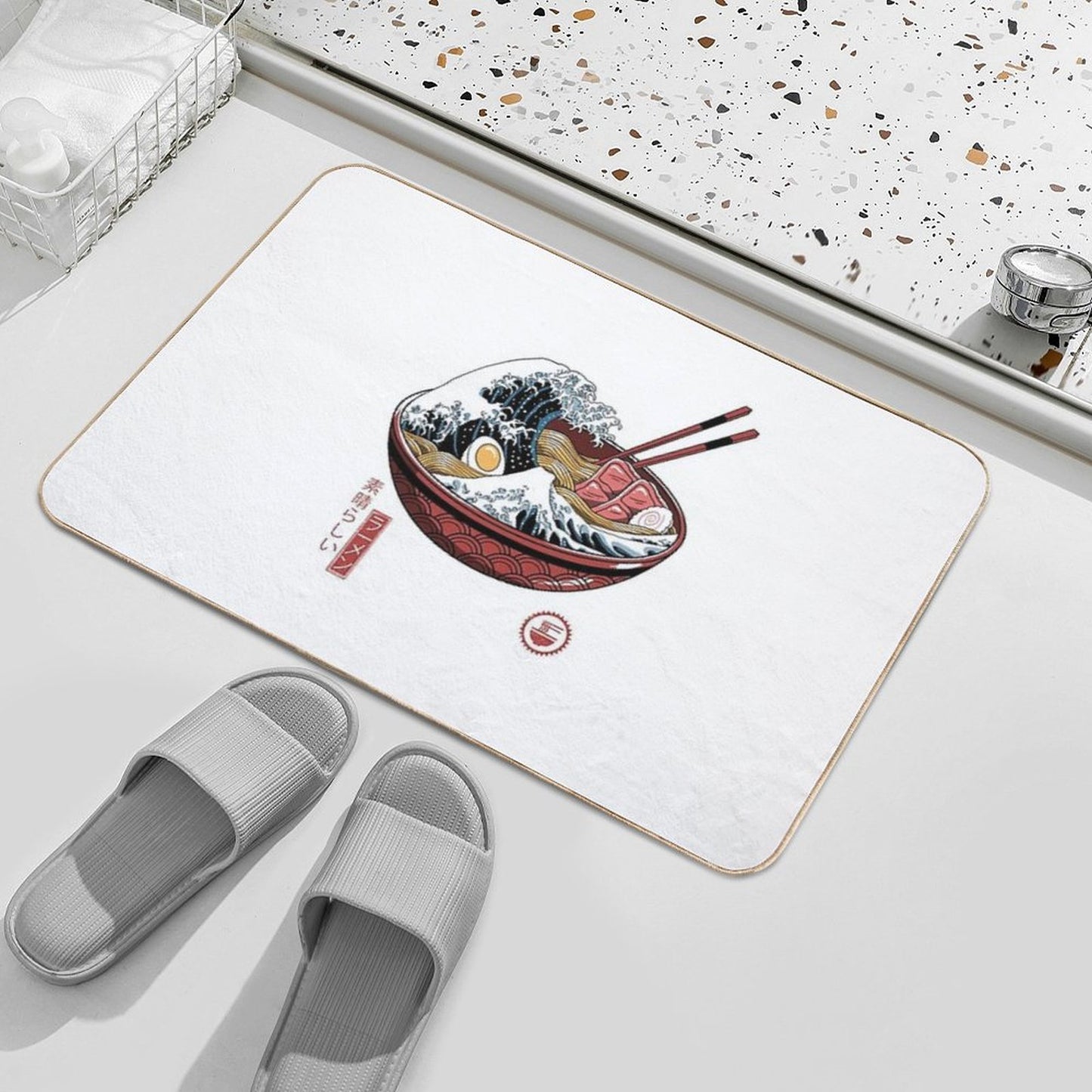 Great Ramen Wave White Bath Mat