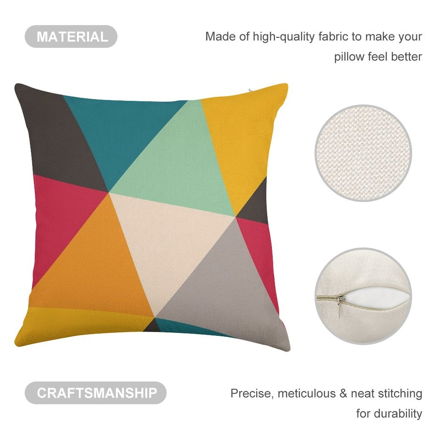 Colourful Geometric Triangles Linen Throw Pillow Cover